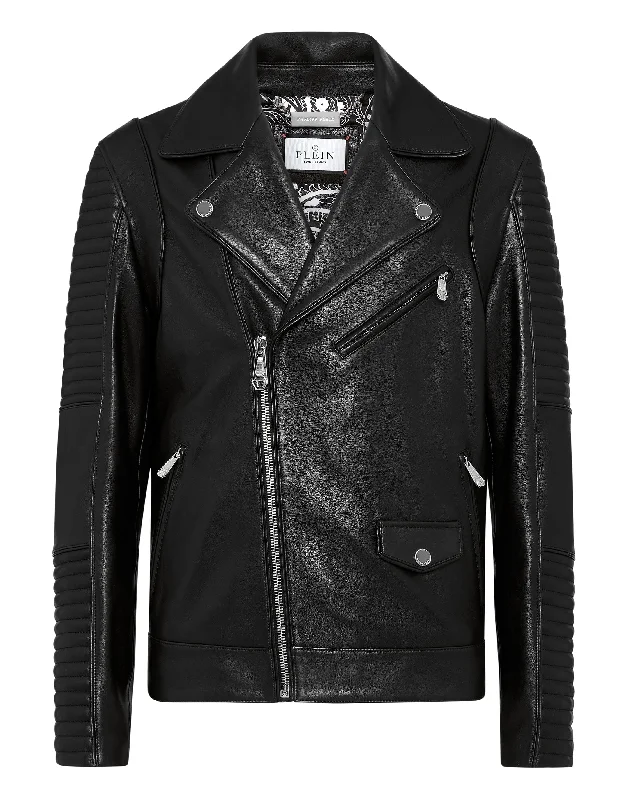 Padded Leather Biker Jacket Gothic Plein