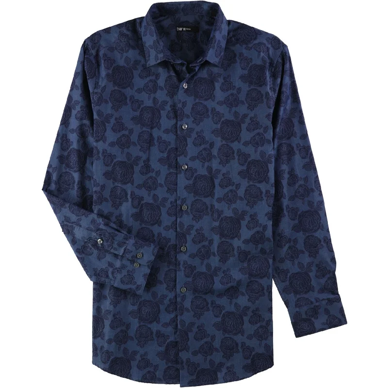 bar III Mens Denim Rose Print Button Up Shirt, Blue, Medium