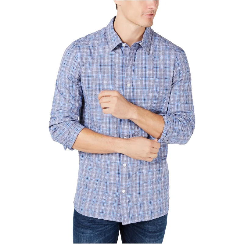 Calvin Klein Mens Plaid Button Up Shirt, Blue, X-Small