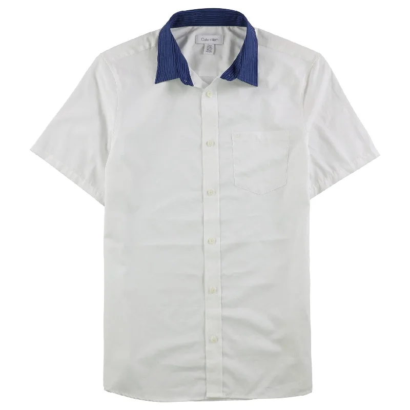 Calvin Klein Mens Solid Button Up Shirt, White, Small