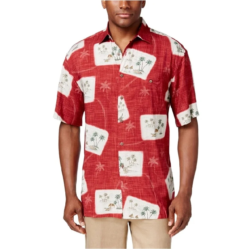 Campia Moda Mens Postcard Tropical Button Up Shirt, Red, Small