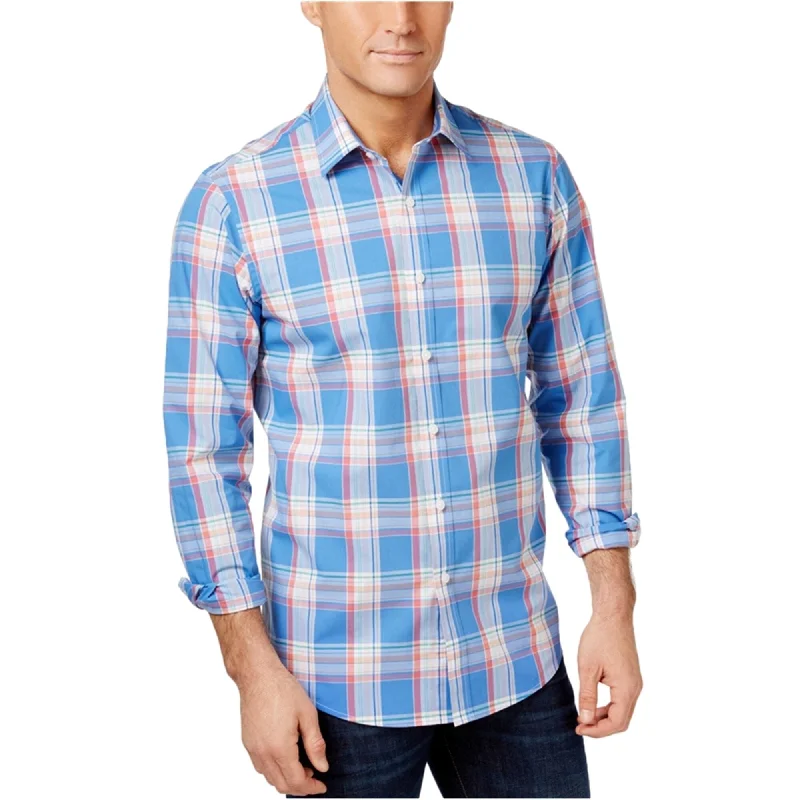 Club Room Mens Plaid Button Up Shirt, Blue, Small