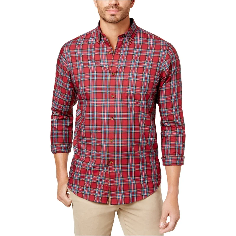 Club Room Mens Plaid Maraschino Button Up Shirt, Red, Small