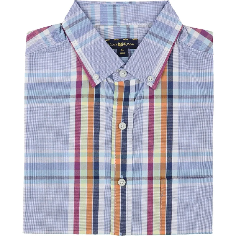 Club Room Mens Plaid Ss Button Up Shirt