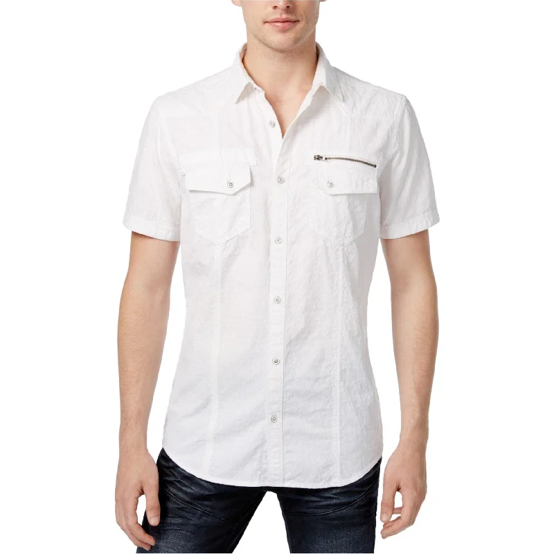 I-N-C Mens Dobby Button Up Shirt, White, Large