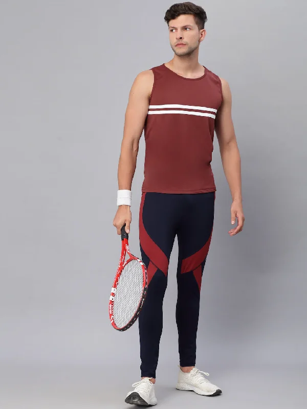 JUMP USA Men Navy Blue & Maroon Rapid Dry-Fit Antimicrobial Running Tights