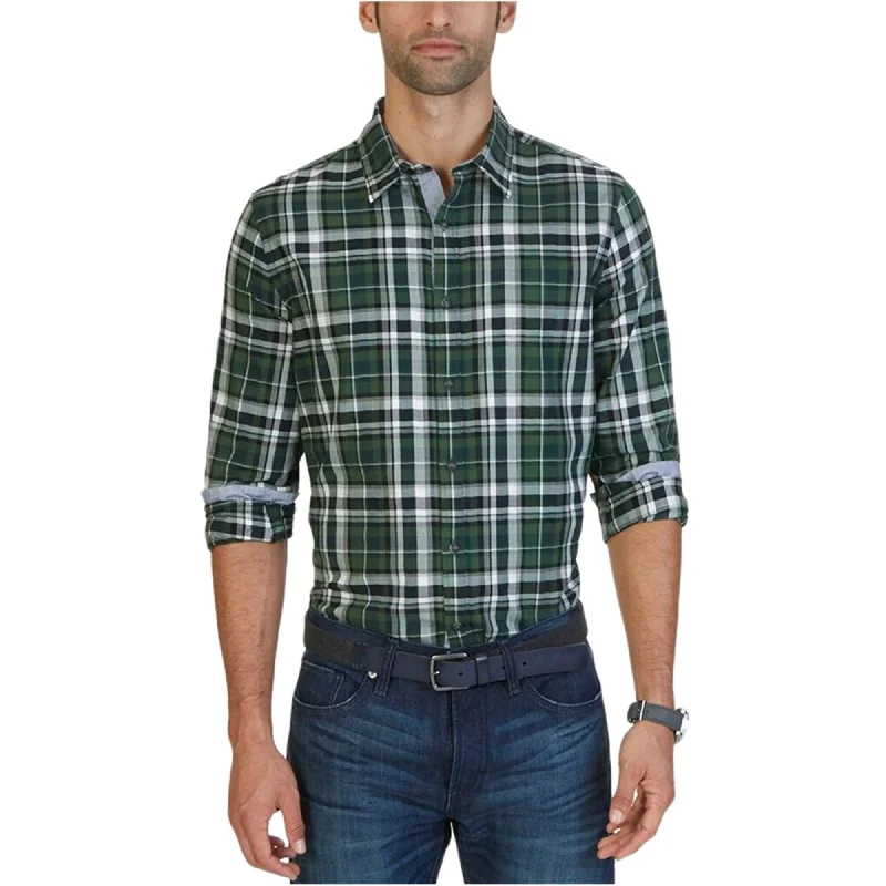 Nautica Mens Slim Fit Plaid Button Up Shirt, Green, X-Large