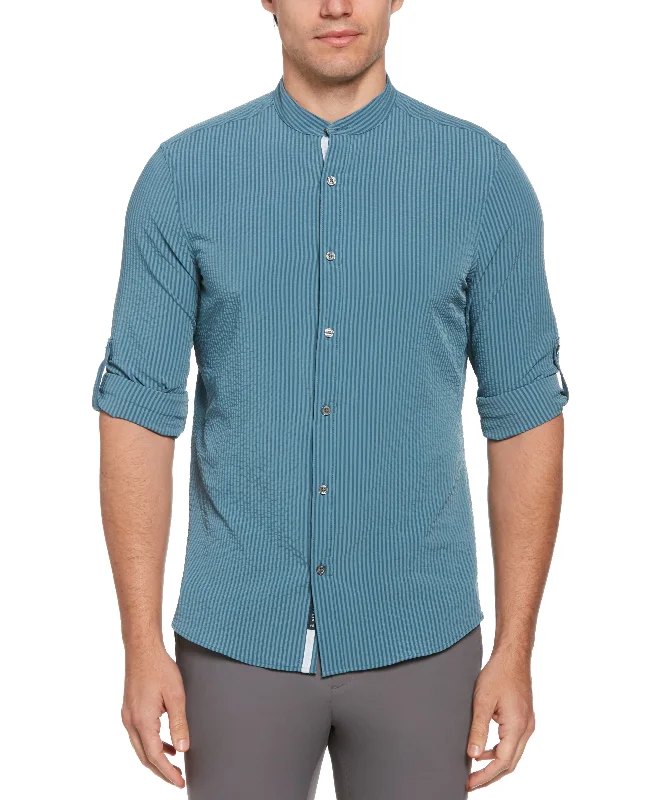 Untucked Total Stretch Slim Fit Seersucker Shirt - Blue