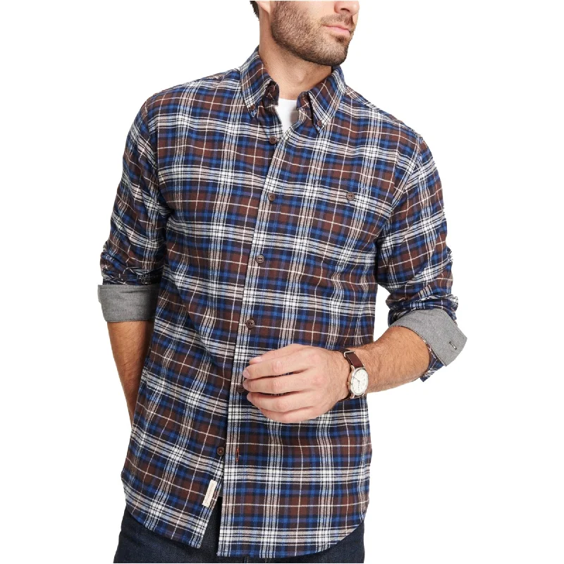 Weatherproof Mens Brushed Flannel Button Up Shirt, Brown, Small