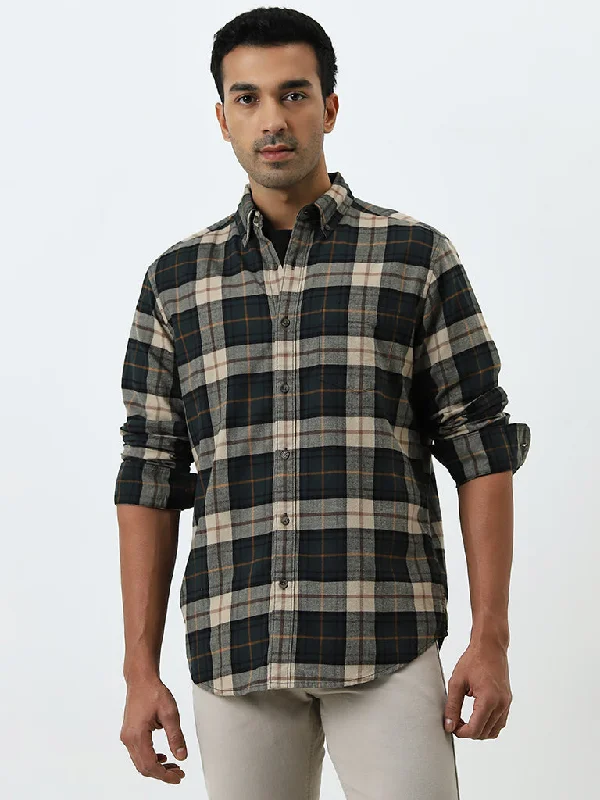 WES Casuals Green Checkered Relaxed-Fit Cotton Shirt