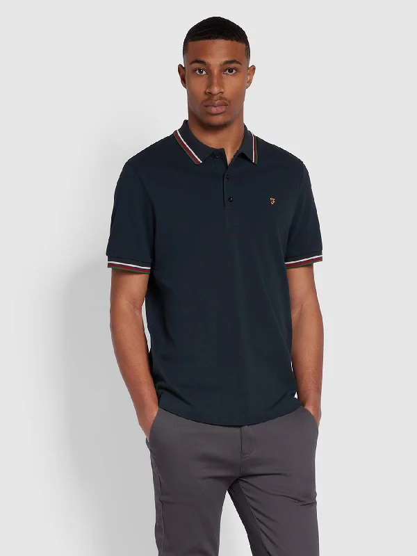 Alvin Regular Fit Tipped Collar Polo Shirt In True Navy