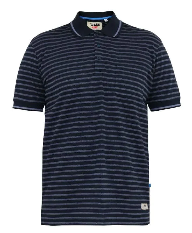 D555 Men's ROSEMARY Woven Full Stripe Jersey Polo in Navy/ Teal 2XL to 6XL