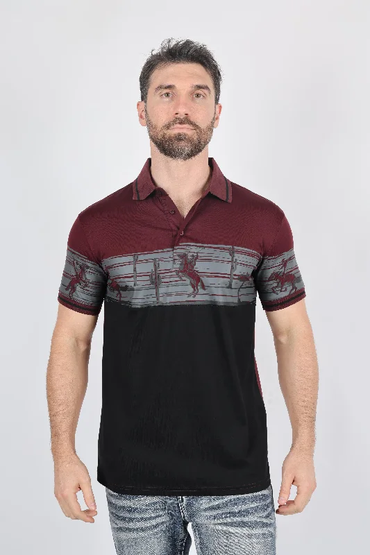 Mens Modern Fit Stretch Cowboy Panoramic Print Polo