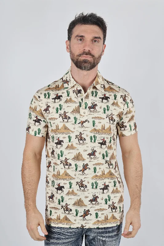 Sporty Designs Mens Performance Fabric Modern Fit Stretch Cactus Print Polo