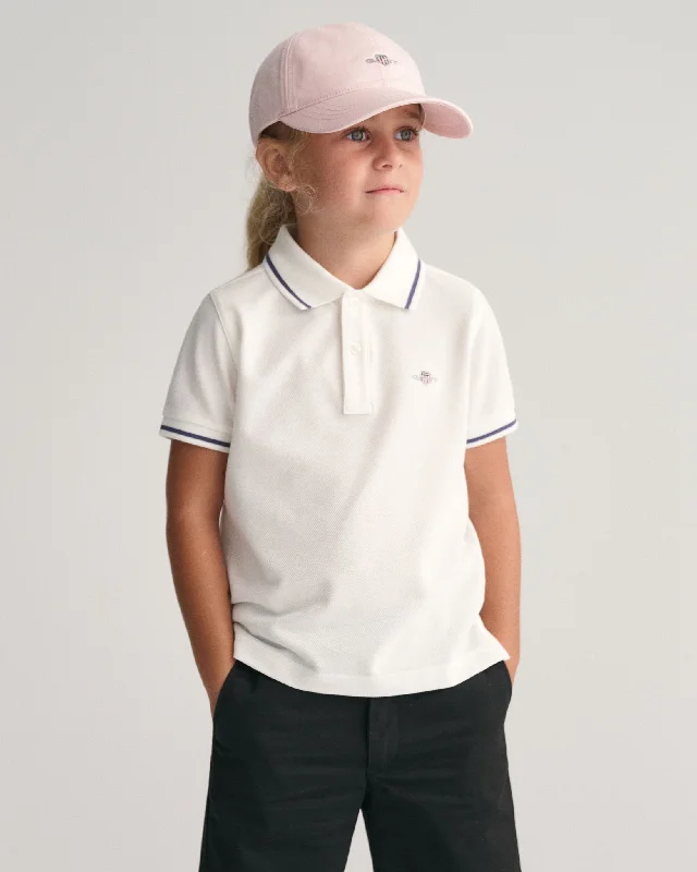 Tipped Shield Piqué Polo Shirt in White