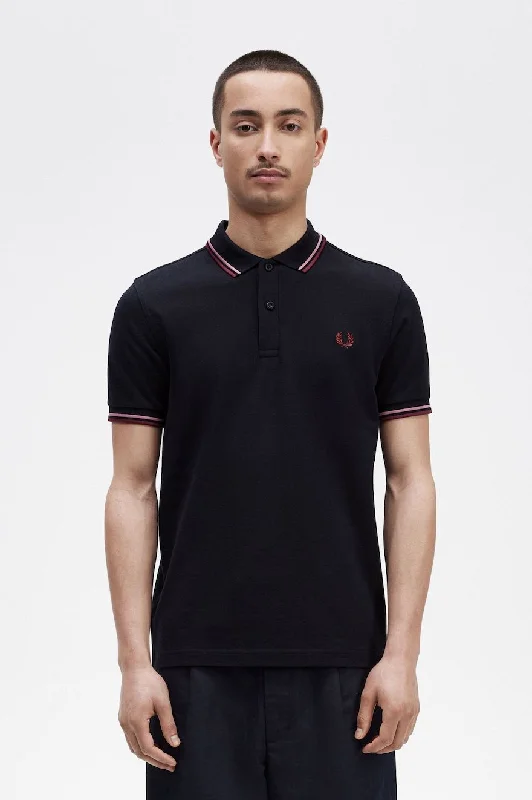 Twin Tipped Fred Perry Polo in Navy / Dusty Pink