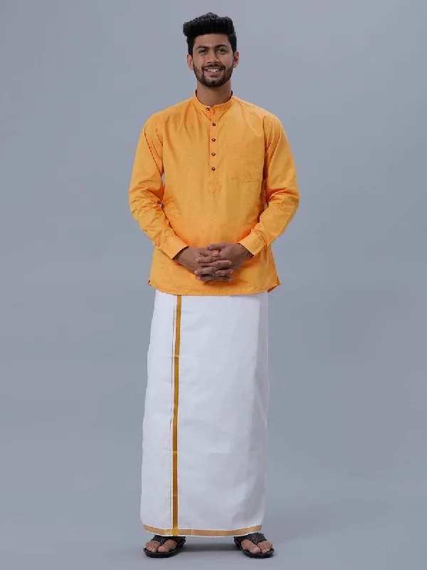 Men Kurta with Jari Dhoti Set Orange KC73