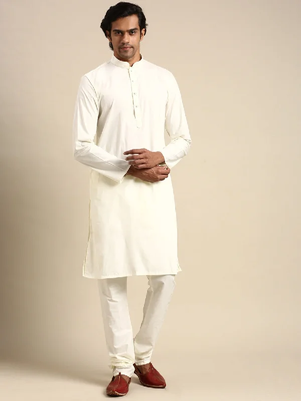 Mens Premium Cotton Long Full Sleeves Kurta and Pyjama Set Cream