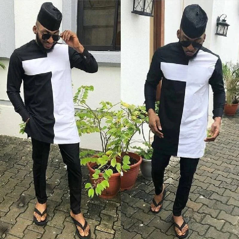 Two Tone African Men Clothing Set