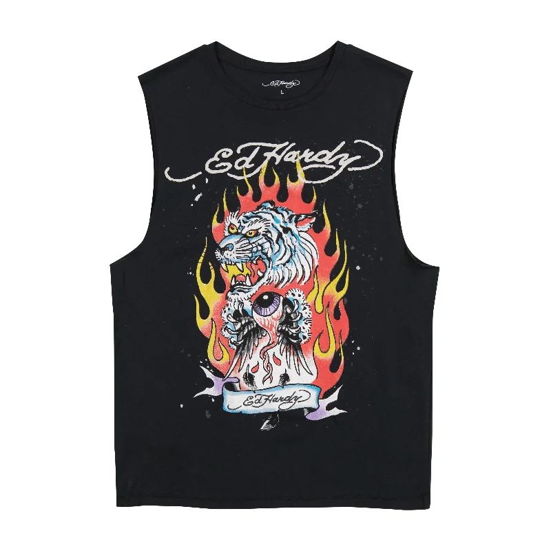 Fire Tiger Mens Cut Off Tee