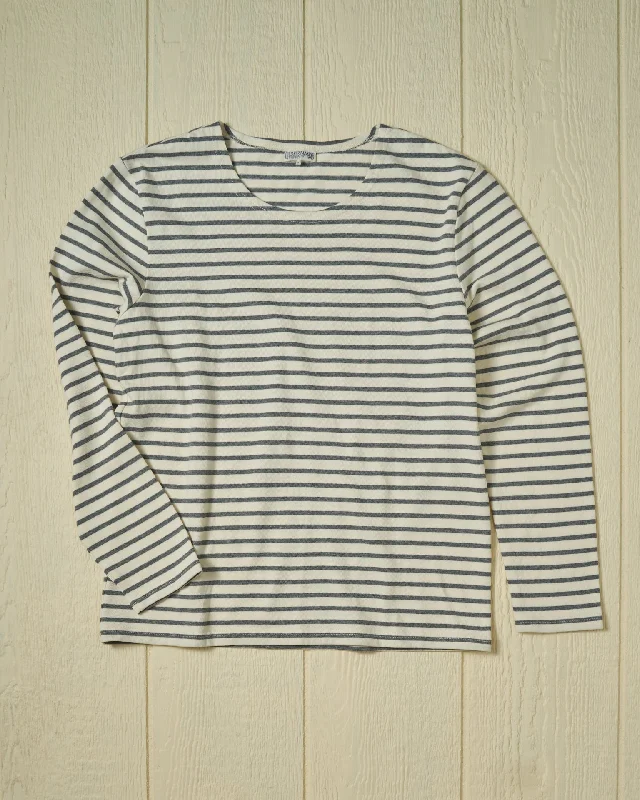 Men’s Breton Stripe Boatneck Tee in Off White/Heather Grey