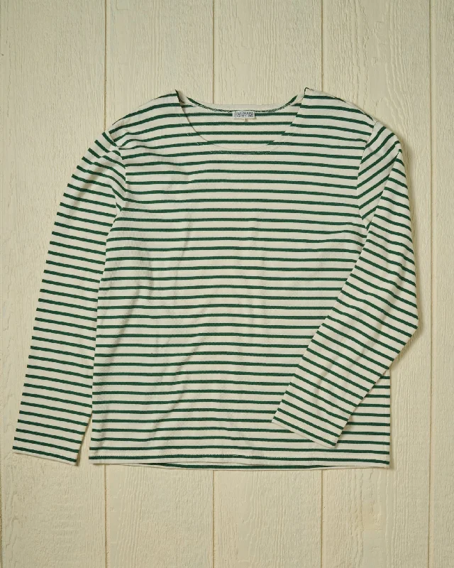 Men’s Breton Stripe Boatneck Tee in Off White/Hunter Green