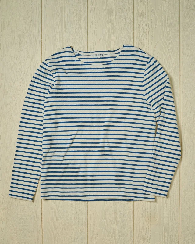 Men’s Breton Stripe Boatneck Tee in Off White/Atlantic blue