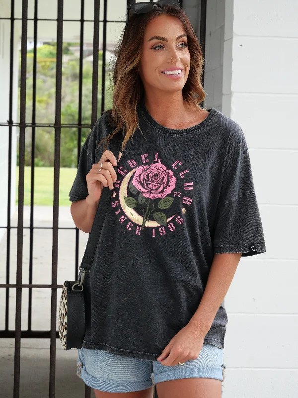 Rebel Club Moon Rose Boyfriend Tee Acid Black